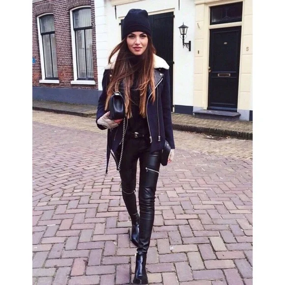 NWT JOIE FAYANA WOOL- LEATHER COZY NAVY MOTO JACKET - Picture 13 of 13